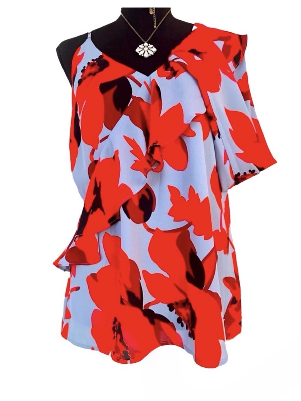 BELLE SKY ~ Lightweight Floral 1-sided Spaghetti Strap Ruffled Top size M